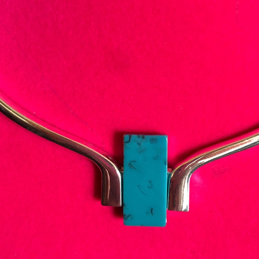 Vintage Turquoise Stone Silver Hinged Collar Necklace Statement Choker Adjust - Picture 3 of 4
